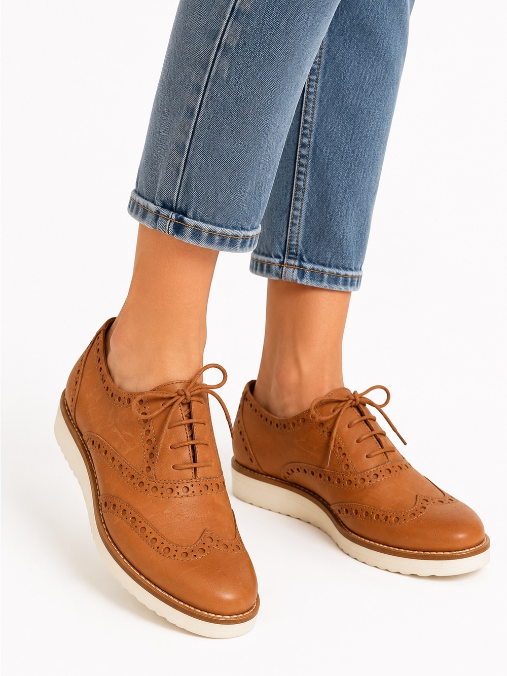 Jonak Paris Leather Wingtip Oxford Shoes Cognac EU 40